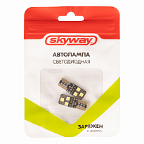 Автолампа диод T10 (W5W) 12V 6 SMD диодов 1-конт с обманкой Белая SKYWAY Салон, габ., min 2шт